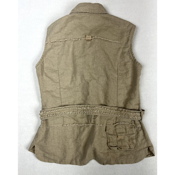 Y2K Utility Linen Vest Tan Safari Vibes Outdoorsy Core Sz S - Picture 2 of 12
